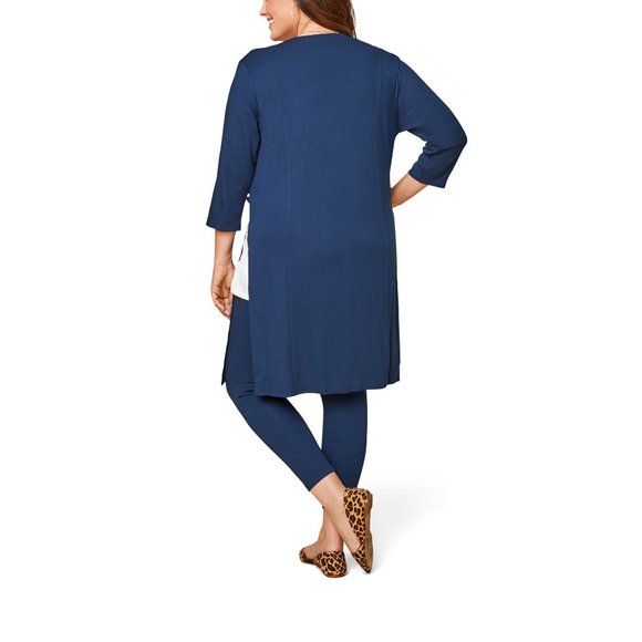 Seek No Further Plus Size- 3X Ponte Open Front Long Cardigan-Navy Nights - Picture 2 of 7